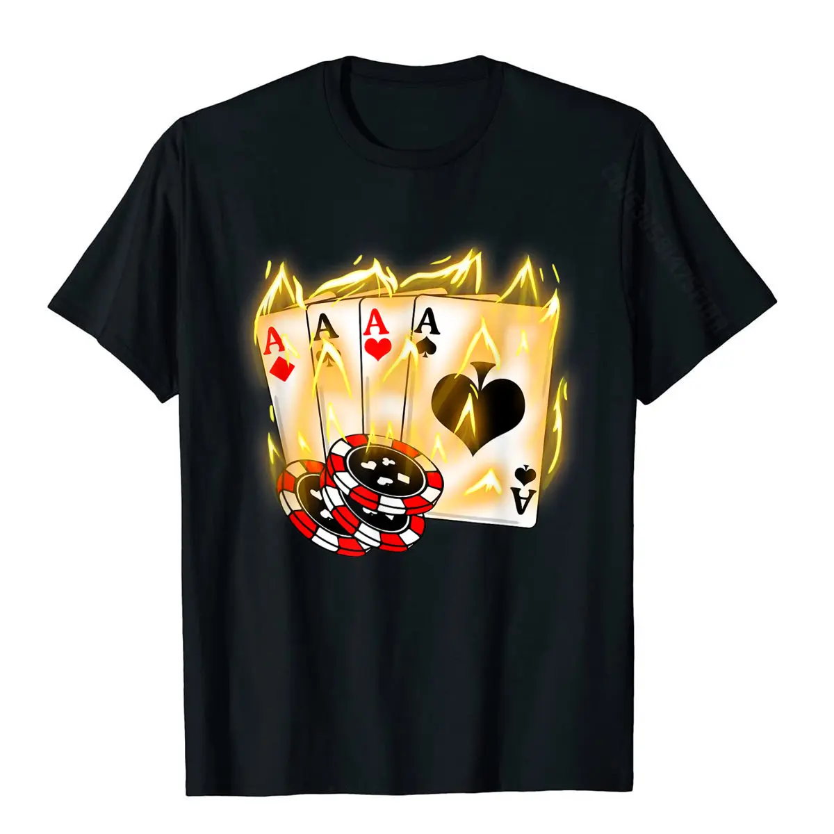 Burning Four Aces Poker Cool Quad Aces Poker Player Gift T-Shirt Funny Young Tshirts Cotton Tops Shirt Gift