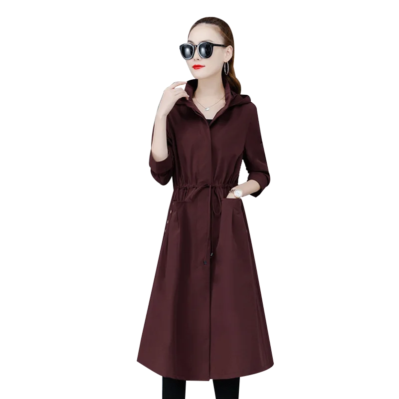 Fashion hooded trench coat women's mid-length autumn new size 4XL Korean loose over the knee popular net red overcoat coats 2022