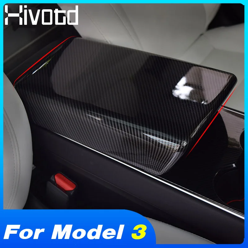 

For Tesla model 3 2019 Accessories Center Console Armrest Box Panel Cover Sticker Trim Carbon Fiber Interior Decoration Styling