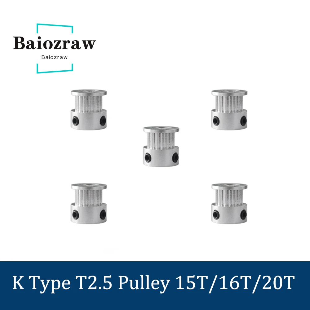 Polea de distribución para impresora 3D T2.5, correa de distribución tipo K, polea de sincronización de aleación de aluminio, 15T, 16T, 20T, diámetro de 5mm de ancho, 6mm, tipo T2.5 K