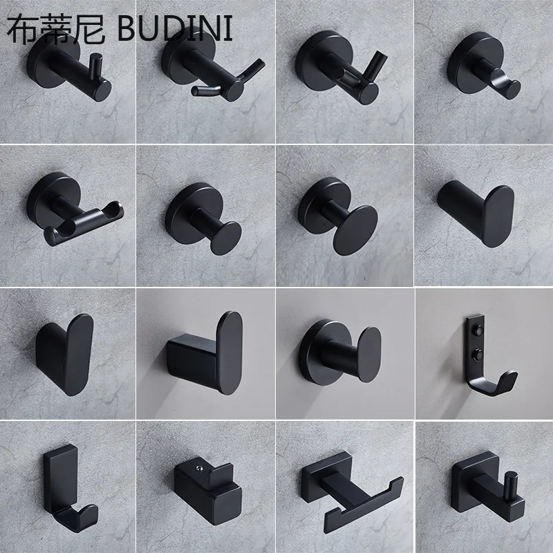 Wall Hook Keys Coat Towel Hook 304 Stainless Steel Black Clothes Hook Single Robe Hook Fitting Room Hooks for Bathroom Kitchen