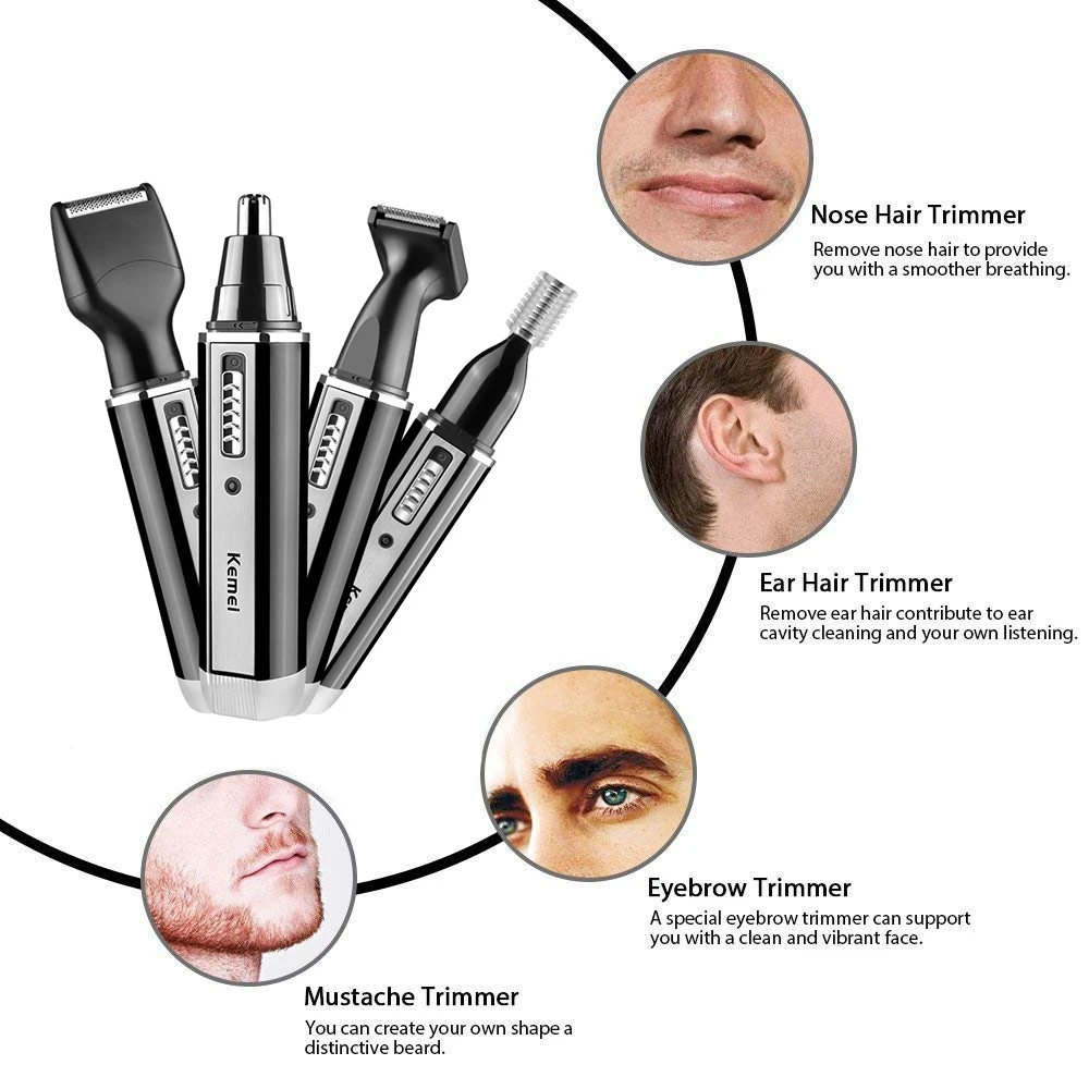 4in1 rechargeable nose trimmer beard trimer for men ear eyebrow nose hair trimmer for nose and ear hair removal cleaning machine