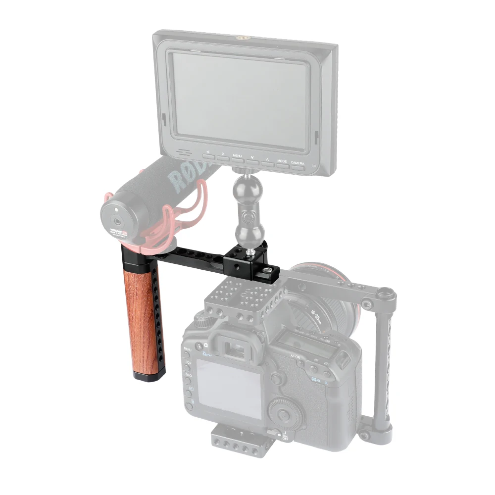 Impugnatura con impugnatura in legno NATO a forma di L CAMVATE con attacco per pattino freddo e fori filettati da 1/4 "-20 per Monitor, luce a LED, montaggio su microfono