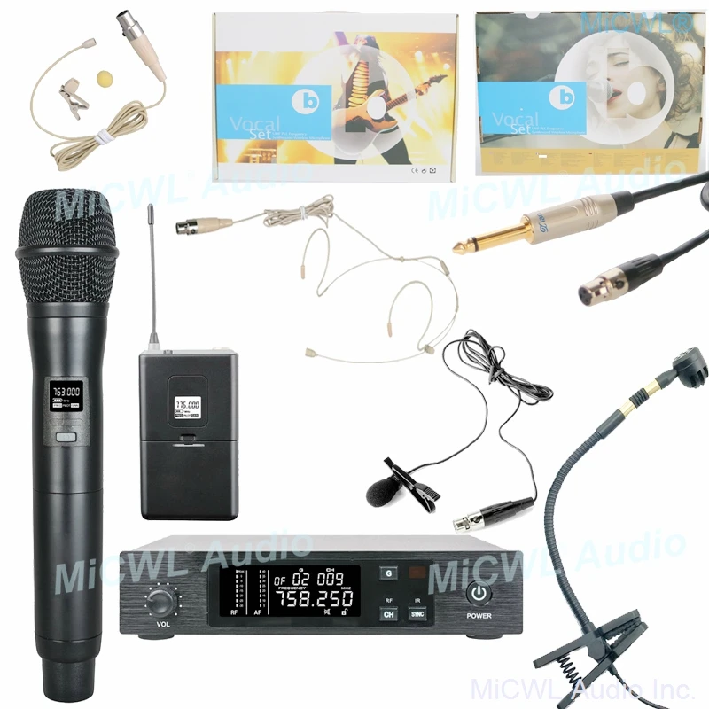 MiCWL D100 Wireless Headset Lavalier Guitar Cable Handheld Instrument Microphone System for Stage Performance Karaoke Mic Set