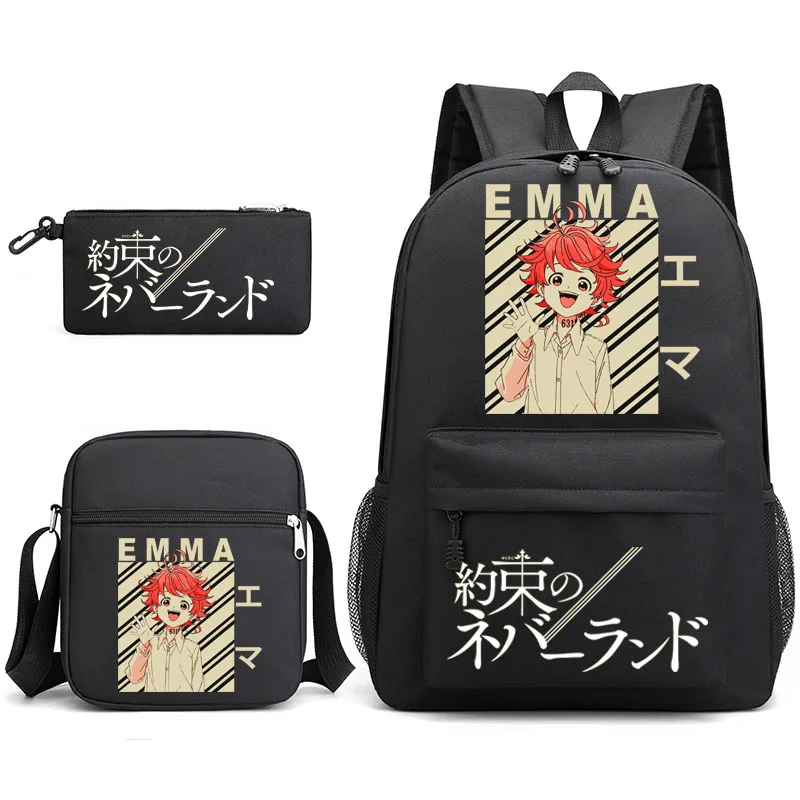 

the promised neverland backpack 3-piece travel backpack youth computer bag student school bag