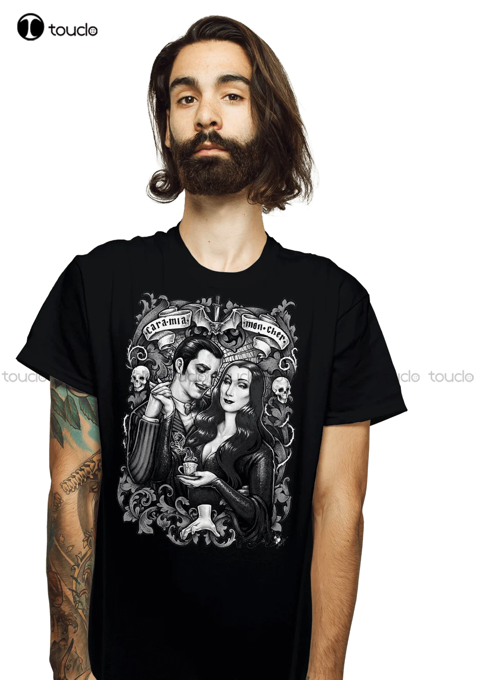 Cara Mia Mon Cher Morticia And Gomez Addams Parody Black T-Shirt S-5Xl Big And Tall Shirts For Men