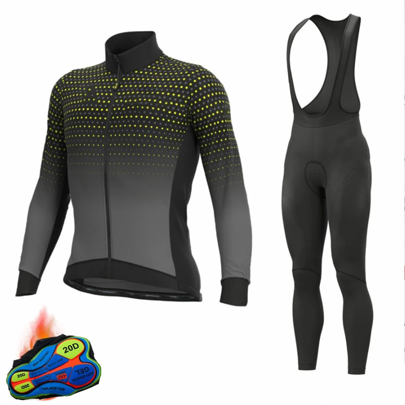 Winter Thermal Fleece Long Sleeve Cycling Jersey Set Bib Pants Ropa Ciclismo Bicycle Clothing MTB Bike Men Clothes Suit