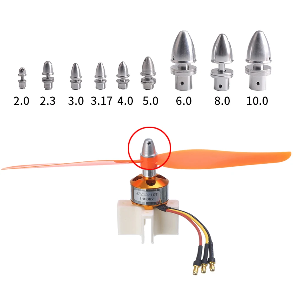 Adaptador de hélice de bala de aluminio RC, soporte para Motor sin escobillas, 5 unids/lote, 2mm, 3mm, 3,17mm, 4mm, 5MM, 6MM, 8MM, 10MM, envío