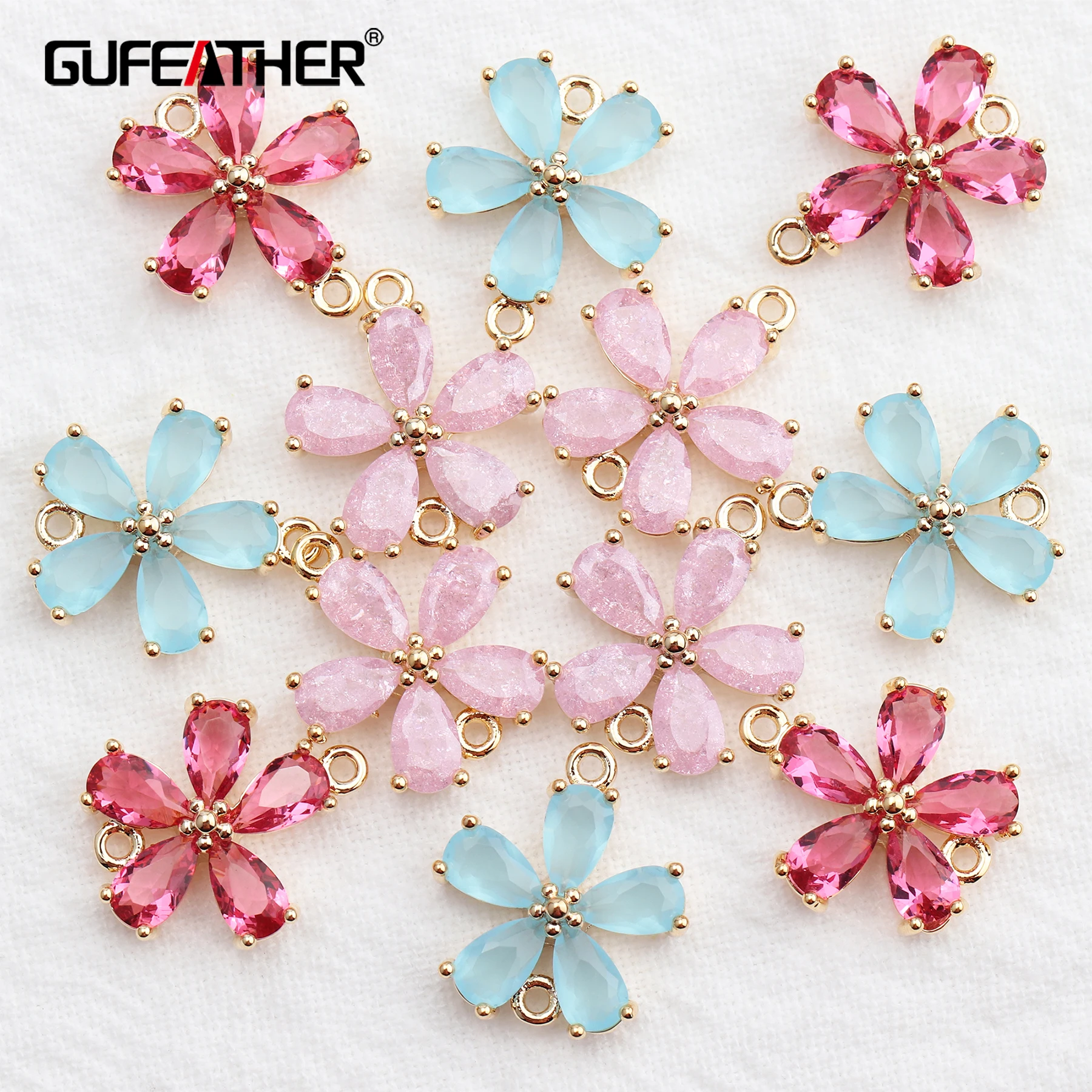 

GUFEATHER 6pcs/lot,M524,jewelry accessories,18k gold plated,copper,zircons,pass REACH,nickel free,flower shape,charm,diy earring