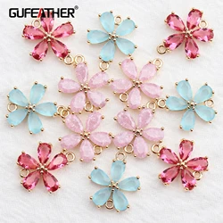 GUFEATHER M524,jewelry accessories,18k gold plated,copper,zircons,pass REACH,nickel free,flower shape,charm,diy earring,6pcs/lot