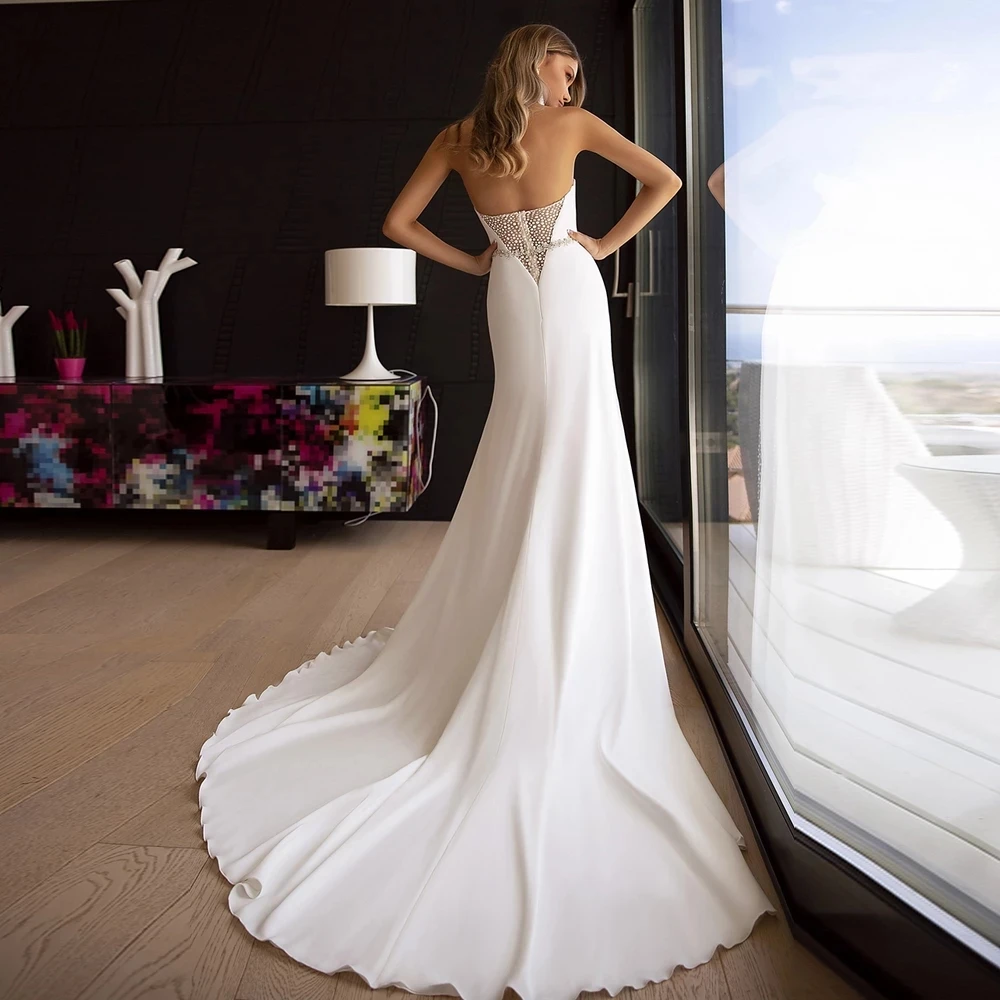 Personalizado sem alças vestidos de casamento branco para as mulheres sexy jérsei sem mangas zíper a linha vestidos de noiva novia 2025