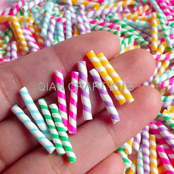 200pcs Fake Rainbow Candy Stick / Colorful Straw Faux Candy Cupcake Topping Miniature Sweets Deco Decoden