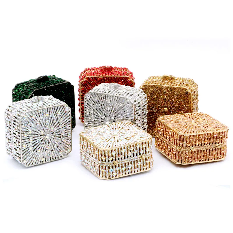 DGPEAFOWL Ladies Party Box Clutch Dazzling Crystal Evening Bag Wedding Bridal Minaudiere HandbagsFrame Chain Women Bag