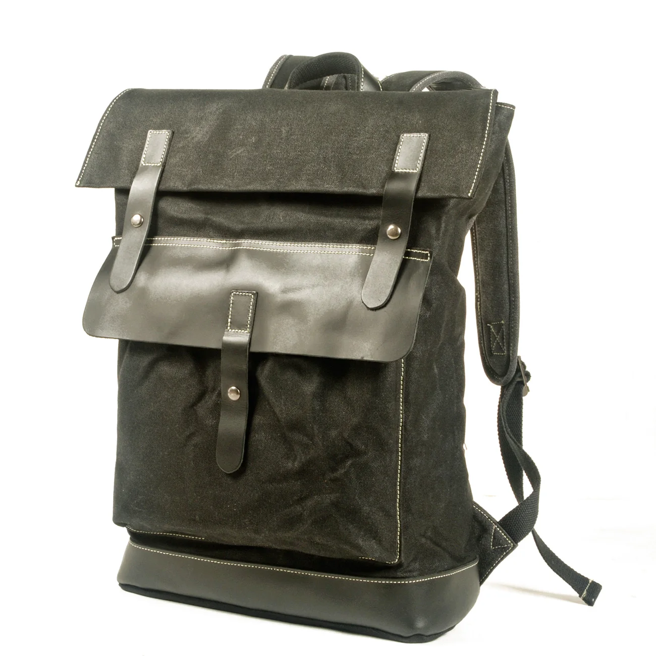 

in stock waxed canvas with cowhide backpack laptop bag waterproof men's outdoor hiking backpack