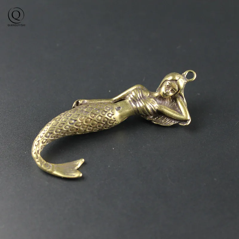 Copper Germany Mythology Mermaid KeyChain Pendant Vintage Brass Animal Mysterious Creature Keychain Car Charms Keyrings Jewelry