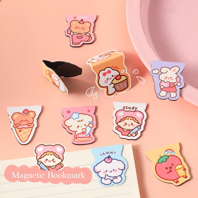 kawaii Cartoon Magnetic Bookmark Puppy Cute Bear Bunny Daily Magnet Book Page Mark Children Picture Books Gift Bookmarks