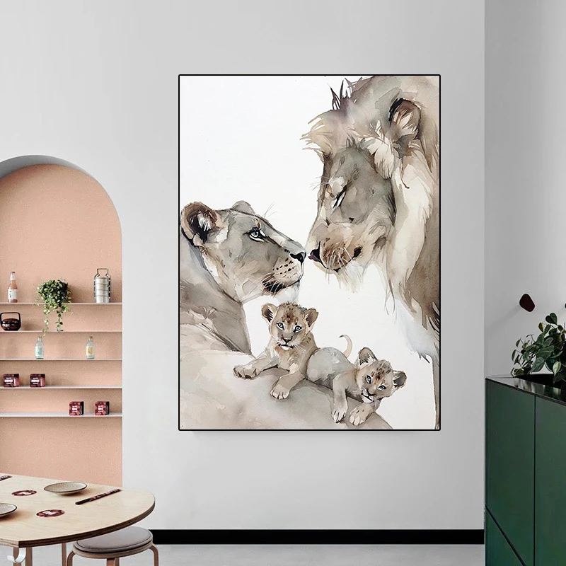 Modern Animal Poster Lion Family Canvas Art Paintings Prins Wall Art Pictures for Living Room Home Wall Decoration Cuadros