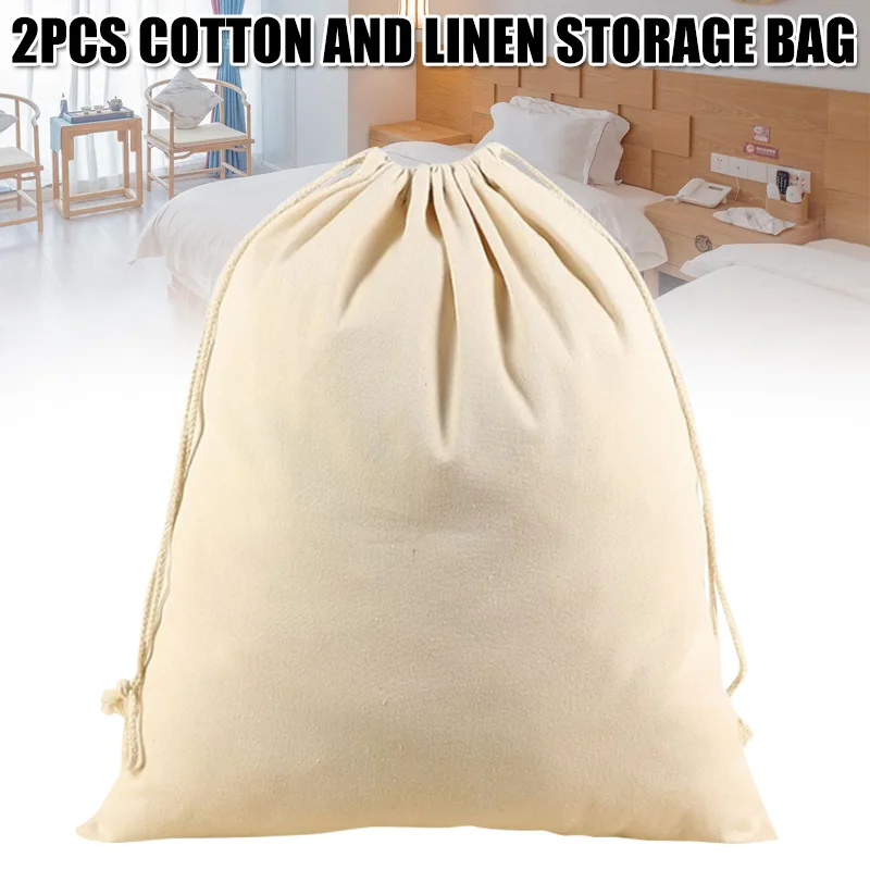 2 Pack Extra Large Cotton Canvas Heavy Duty Laundry Bags Versatile Multi Use Beige for Hotel UD88