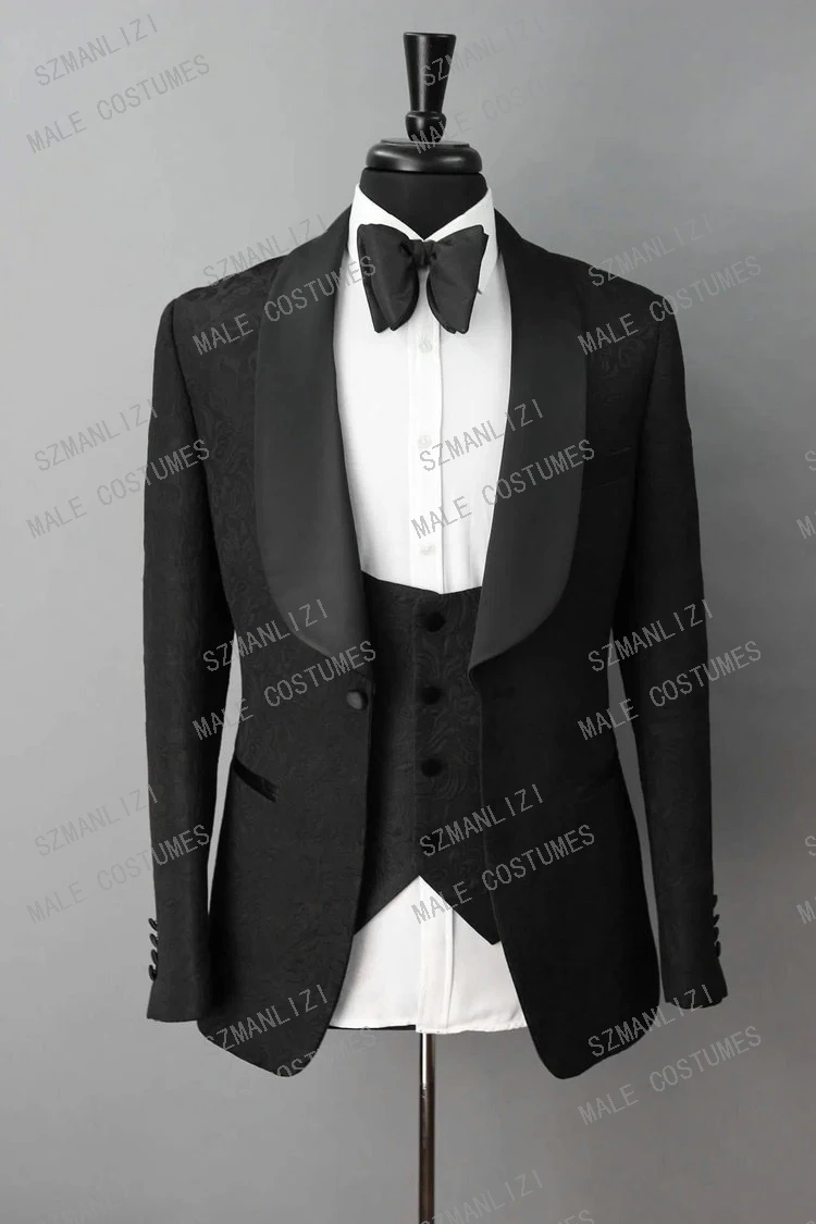 

SZMANLIZI MALE COSTUMES Christmas Men Clothing Black 3 Piece Floral Dinner Tuxedo Groom Wedding Dress Tailor Made Suits For Men