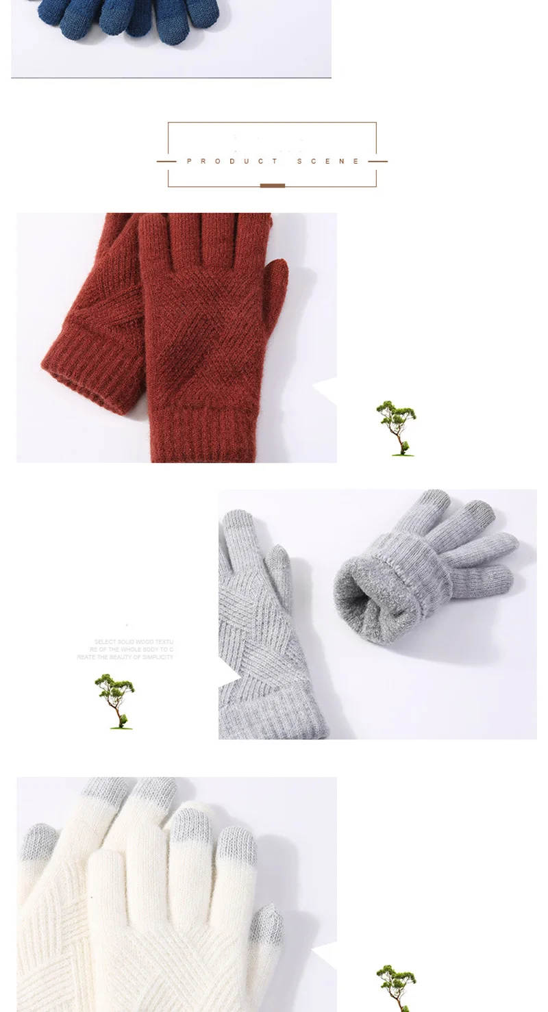 Female Winter Warm Knitted Full Finger Gloves Men Solid Woolen Touch Screen Mittens Women Thick Warm Cycling Driving Gloves H46