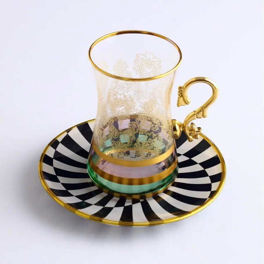 DOLBOVIPaşabahçe Decorated Tea cup Pad, 6 Personality-Tuna Gold 1 mug кружка coffee cup cup اكواب قهوه tazas