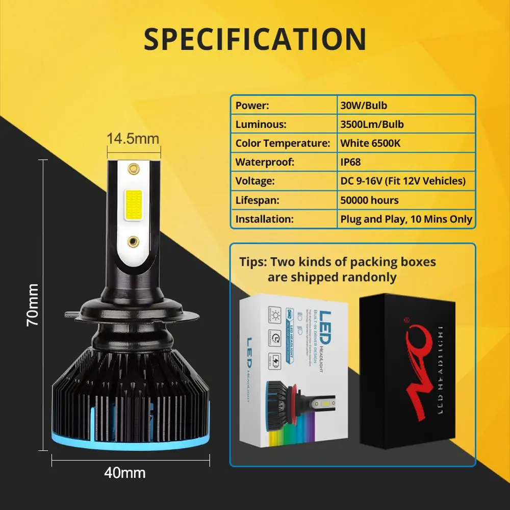 NAO H7 H4 LED Headlight H11 H4 H7 HB4 HB3 H1 9006 9005 9012 Car Fog Bulb 6000K White Mini Size 30W 12V Auto Accessories Lamp