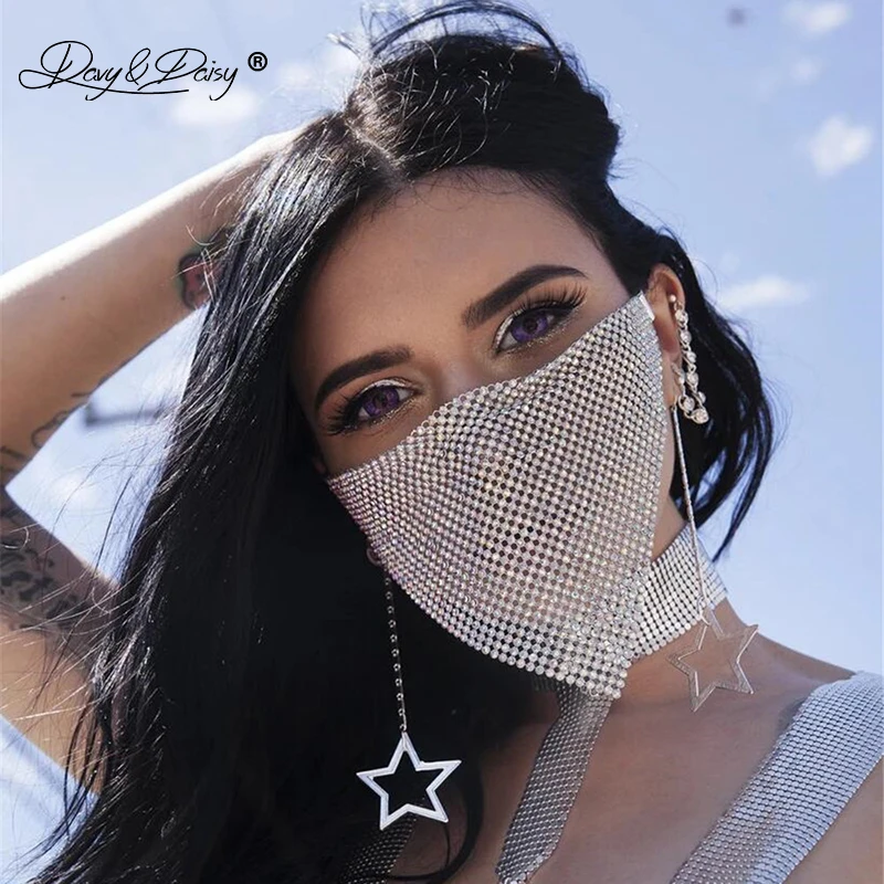 

DAVYDAISY Women Sexy Rhinestones Face Mask New Facial Decorations Party Rave Club Fashion Veils Cosplay Shining Masks AC701