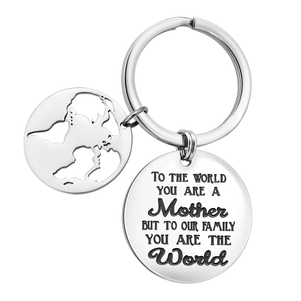 MYLONGINGCHARM  Personalize Mother Day Gifts Stainless Steel Keychain Map Keychain - To our family you are the world