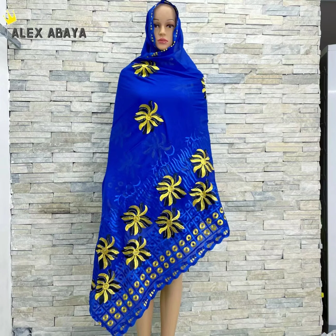 Latest Fashion Hot Sale African Women Hijab Design Big Embrodiery  Cotton With Grenadine  Big Scarf for Shawls Pashmin