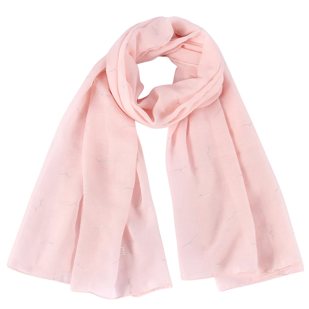 FOXMOTHER New Fashion Spring Summer White Pink Mint Bird Seagull Foil Scarf Glitter Scarves Shawl For Women Ladies