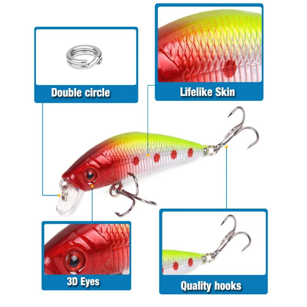 Leurre méné rigide pour la pêche à la traîne, appât Élidéal pour la carpe ou le brochet, wobJeff, crankbait, 70mm, 7.9g, 18 couleurs, 1 pièce