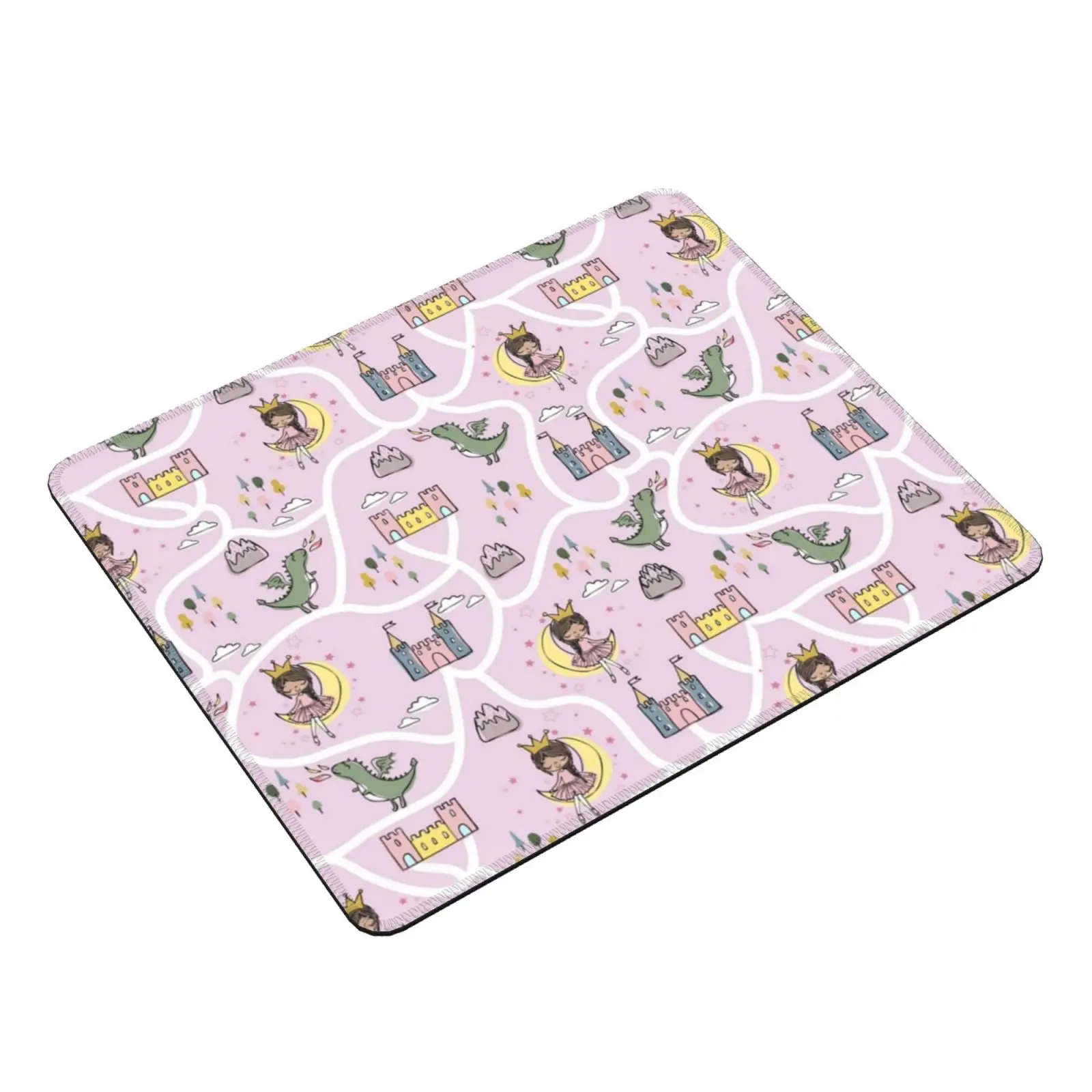 Childish Seamless Pattern With Princess And Dragon Mouse Pad DIY Print Cushion Dragon Princess Help Rescue Girls