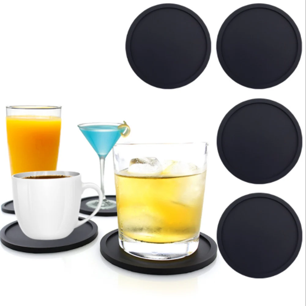 

4 Pcs/Set Silicone Non-slip Drinking Coaster Set Holder Cup Mat Pad Table Placemats Nonslip Coffeee Kitchen Accessories