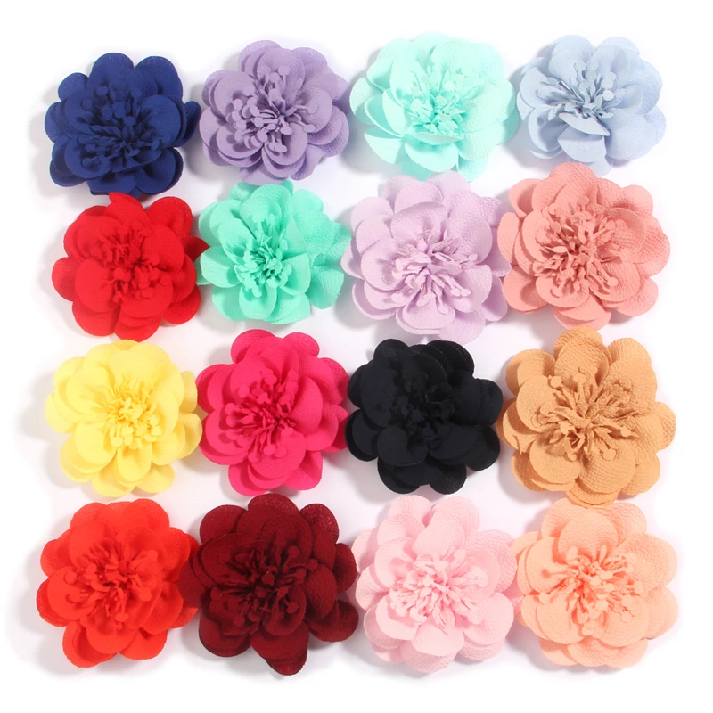 

60Pcs 7cm 2.7" Fashion Chiffon Flowers Boutique For Hair Accessories Fabric Flower For Baby Girls Headbands