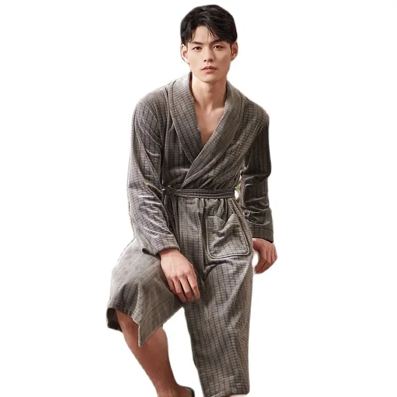 Thick island fleece male bathrobe long flannel bathrobe winter autumn big yards terry men warm robe pijama hombre chinese kimono