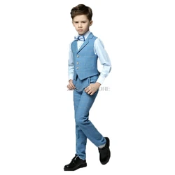 Flower Boys Formal Wedding Suit Brand student campus Dress Gentleman School Kids Vest Shirt Pant Bowtie 4Pcs ceremony Costume