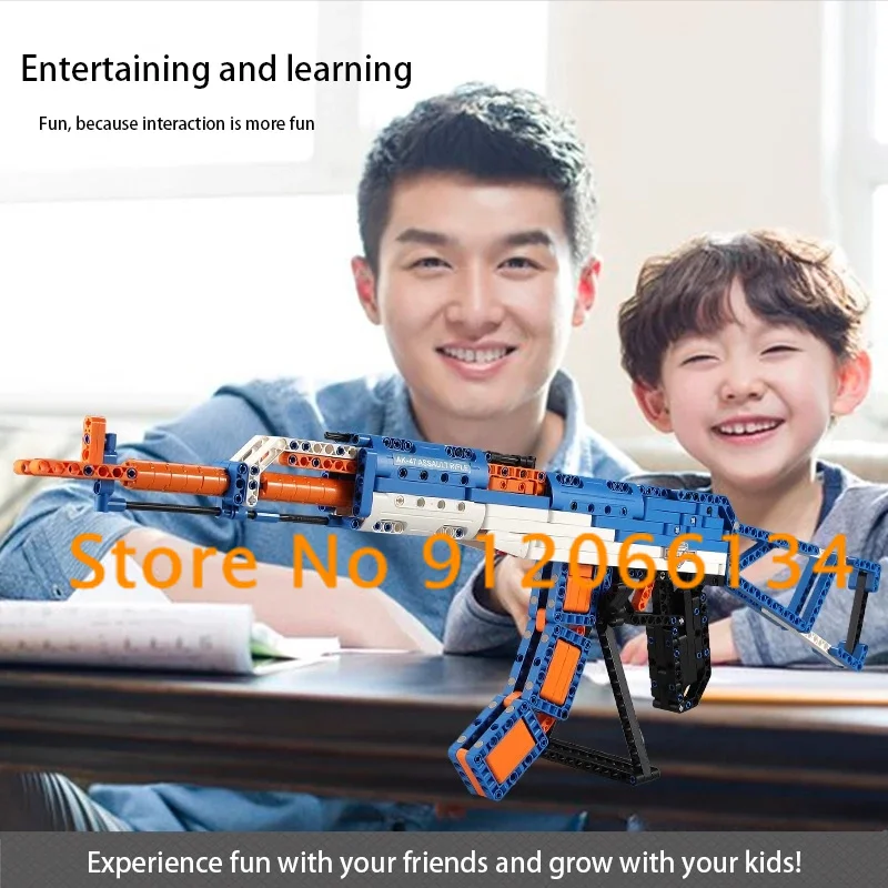 73CM Large Size DIY Self-Assembly Gun Toy Emission 498PCS Building Block Parent-Child Interactive Educational Gun Kids Toys Gift