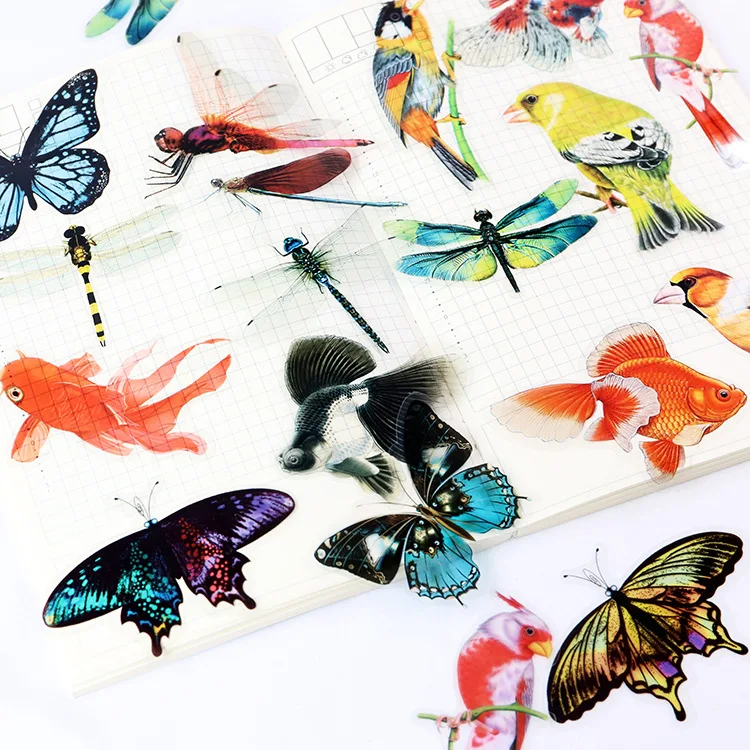 30pcs/bag Transparent Sticker Pack Stationery Retro Insect Butterfly Dragonfly Periodical Journal Decoration Material Stickers