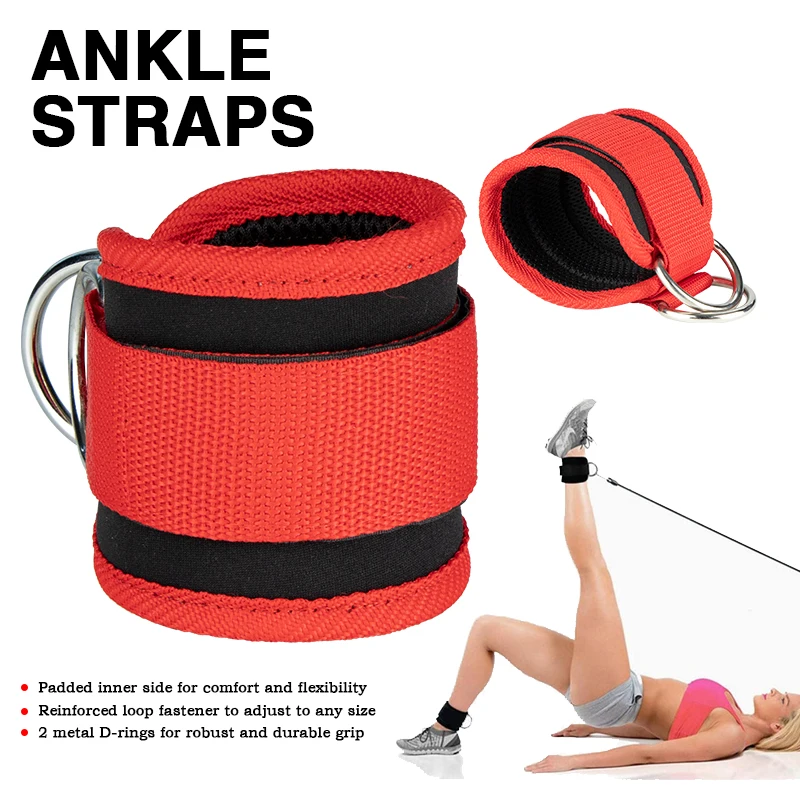 Fitness Adjustable D-Ring Ankle Straps For Cable Machines Foot Support Ankle Protector Padded Gym Cuff For Kickbacks Glute Legs