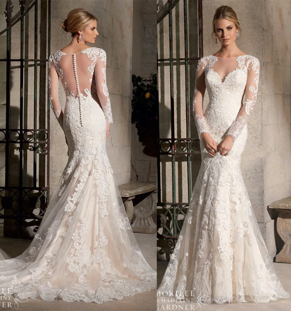 

Женское свадебное платье с длинным рукавом, кружевное платье с юбкой годе и шлейфом, платье для матери невесты