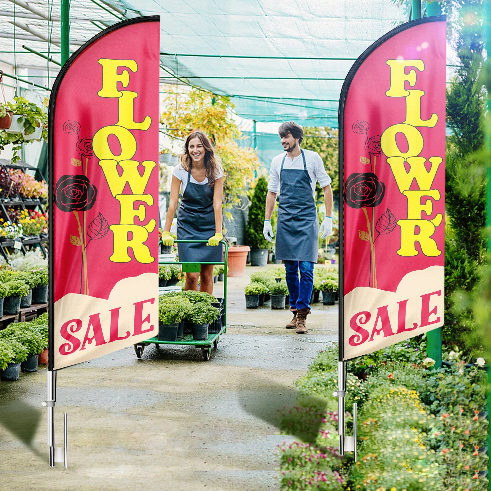 

11 ft Feather Banner Swooper Flag with Pole Kit Sign for Flower Stores Large Advertising Flags Banners Signs and Ground Stake