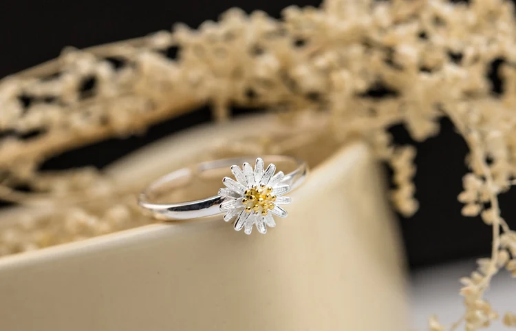 925 Sterling Silver Imperial Sunflower Open Rings For Women Hypoallergenic Fashion Girl Sterling-silver-jewelry