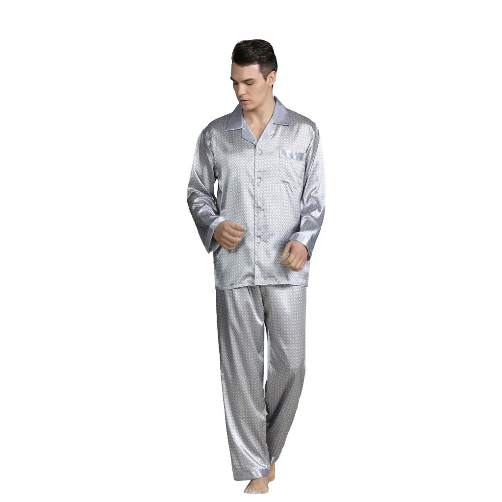 Stylish Bar Spring Summer Autumn Men Satin Silk Pyjamas Sets of T-shirt & Shorts Male Pijama Sleepwear Leisure Home Clothing