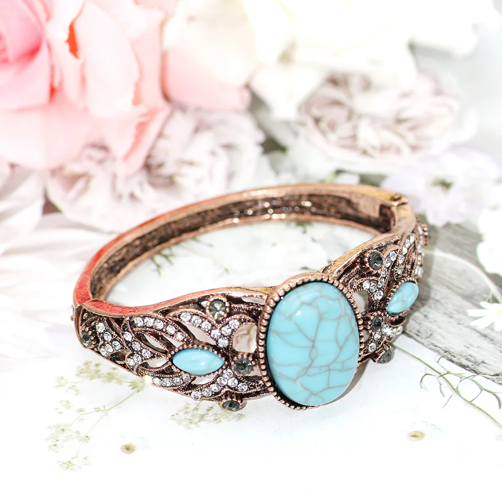 SUNSPICE MS Vintage Bohemia Natural Stone Bangle Bracelet For Women Antique Gold Color Traditional Gift Caucasian Cuff Jewelry