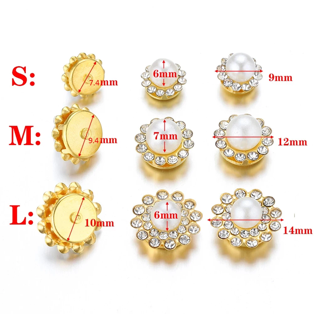 50pcs Pearl Rhinestone Sewing Beads Gold Color Claw Base Cabochons for Needlework Bow Embellishments DIY Accessories Decoration