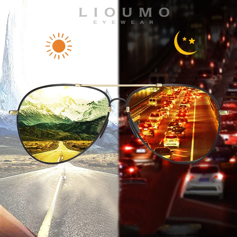 LIOUMO Night Vision Aviation Sunglasses Men Polarized Photochromic Driving Glasses Women Pilot Eyewear lunettes de soleil homme