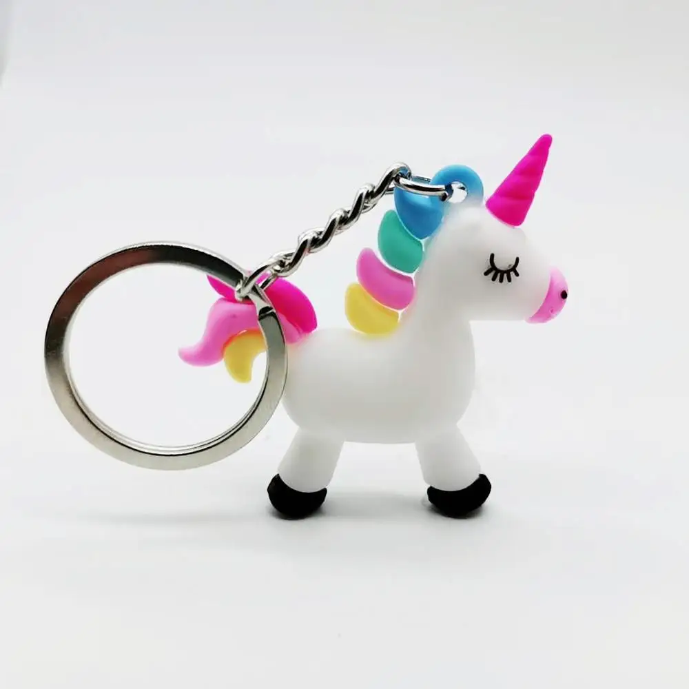 Seven color unicorn keychain pendant 3D small color horse Non-toxic PVC soft plastic doll bag jewelry Cute colorful Princess Pet