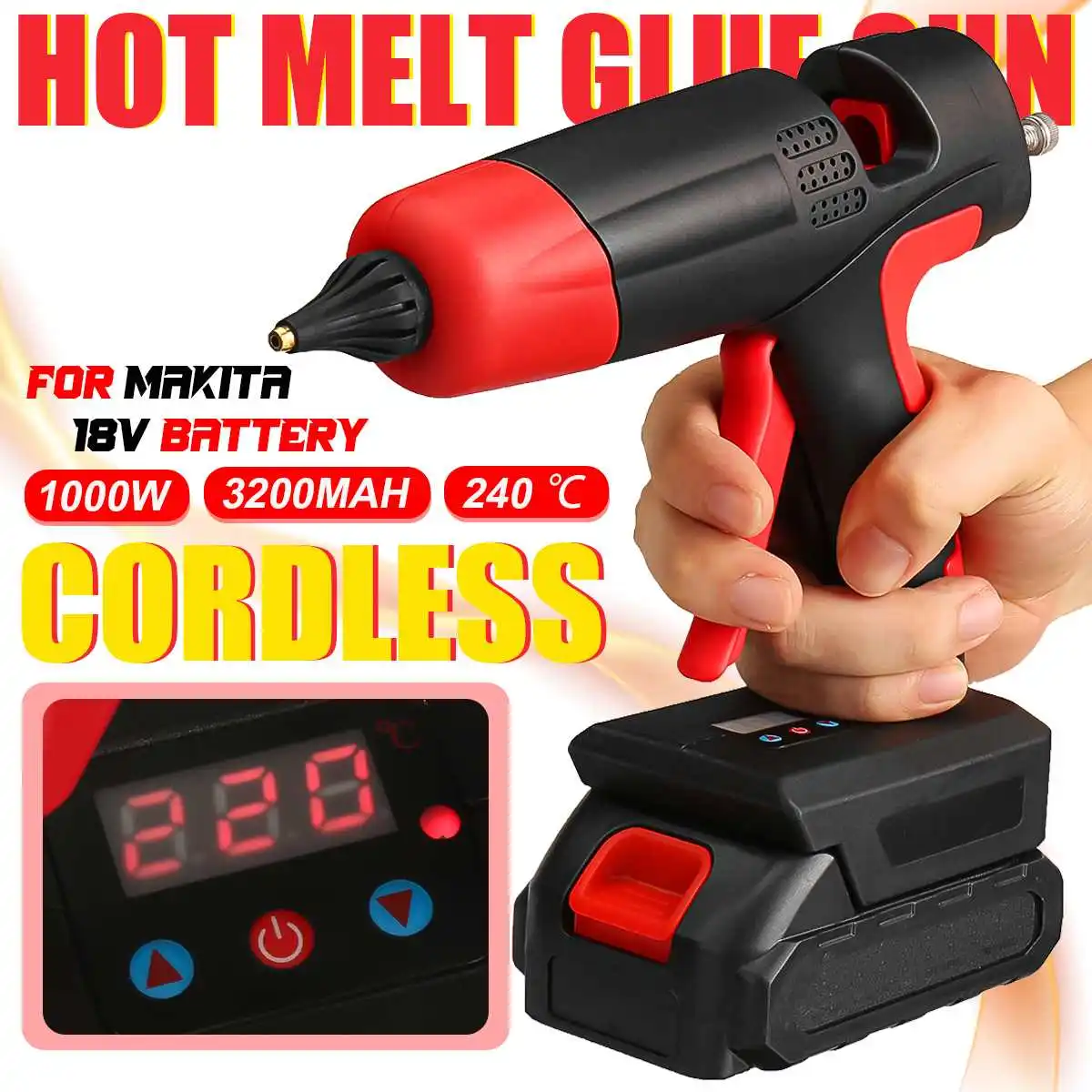sem Fio Quente Melt Pistola de Cola Recarregável Bateria Li-ion Bocal de Cobre Casa Faça Você Mesmo Ferramenta de Reparo para Makita 18v Bateria 21v 1000w