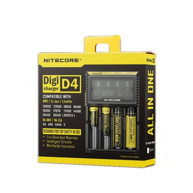 NITECORE original  D4 Digicharger LCD Display Universal  Charger Fit 18650 14500 16340 26650 18350 with Charging Cable