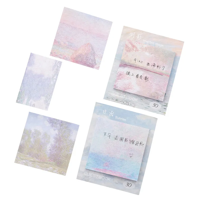 20 Pcs Per Set Korean Stationery Oil Painting Style Square Tearable Message Removable Self-Stick Notes Note Paper Cute
